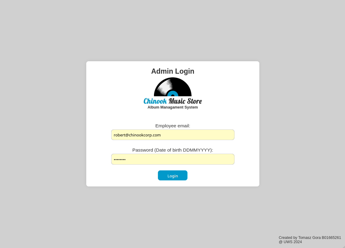 Screenshot of the login page for the admin system